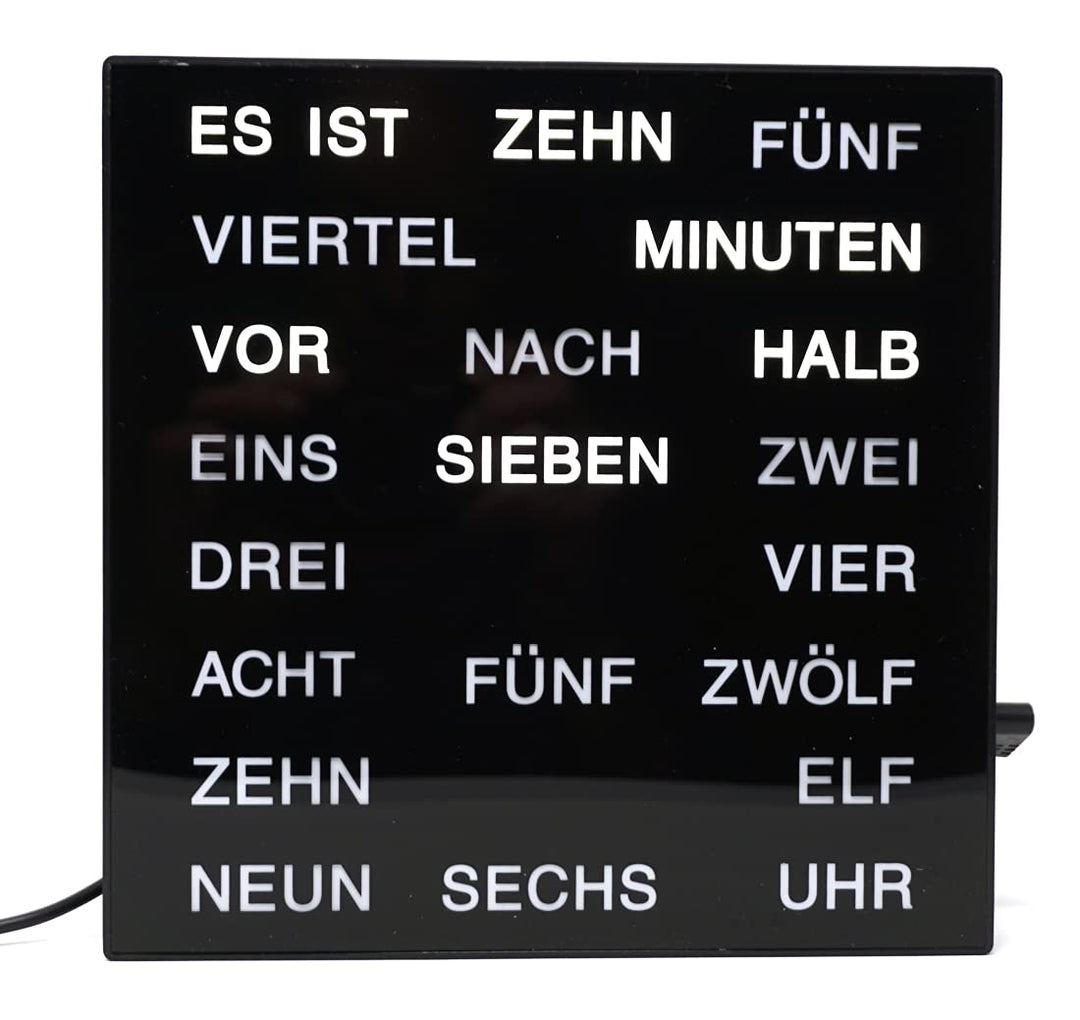 Uhr mit Deutscher LED Wort Anzeige Wortuhr schwarz 20x20 cm Tischuhr Wanduhr