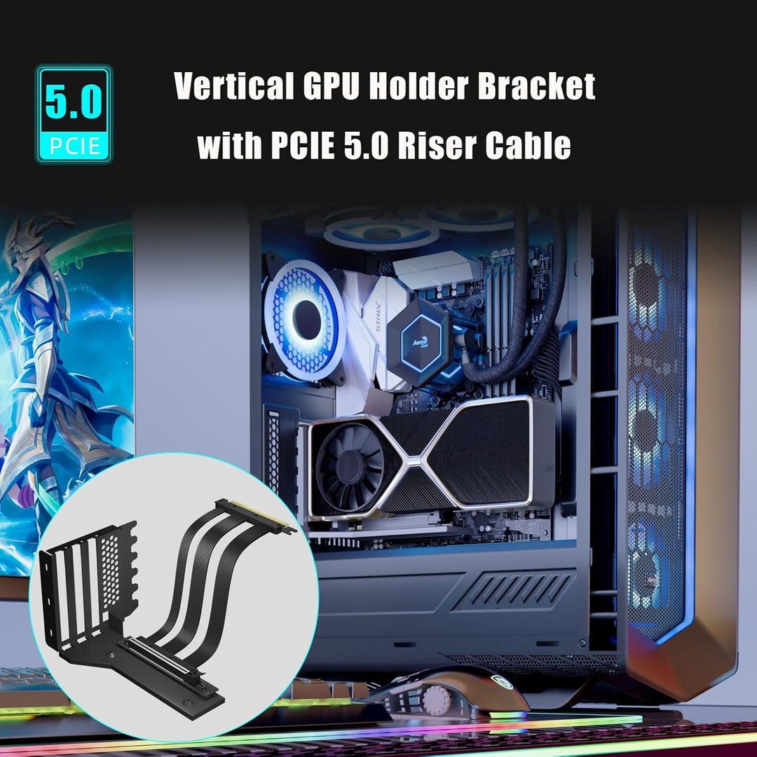 GLOTRENDS 3-Slot GPU Halterung mit 150mm PCIe 5.0 Riser Kabel für GPU Vertikalmontage, Kompatibel mi