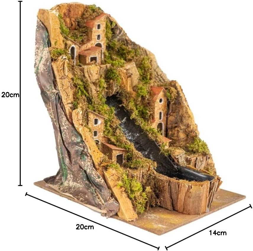 Dorf mit zentralem Bach für Krippe mit Häusern 20 x 14 x 20 cm (7,87 x 5,51 x 7,87 Zoll), hergestell