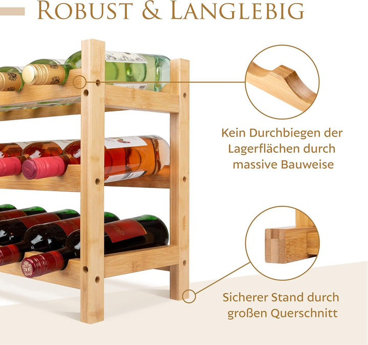 VINOMENTO® Weinregal | stapelbares Flaschenregal aus massivem Holz [für 24, 48 oder 72 Flaschen] | W