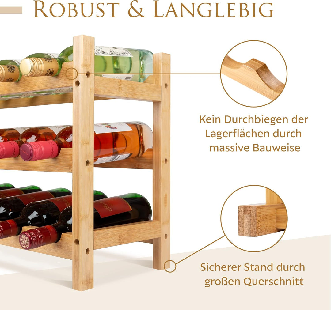 Weinregal Holz, 48 Flaschen, Flaschenregal Stapelbar, Getränkeregal, Weinregal Stapelbar, Flaschenau