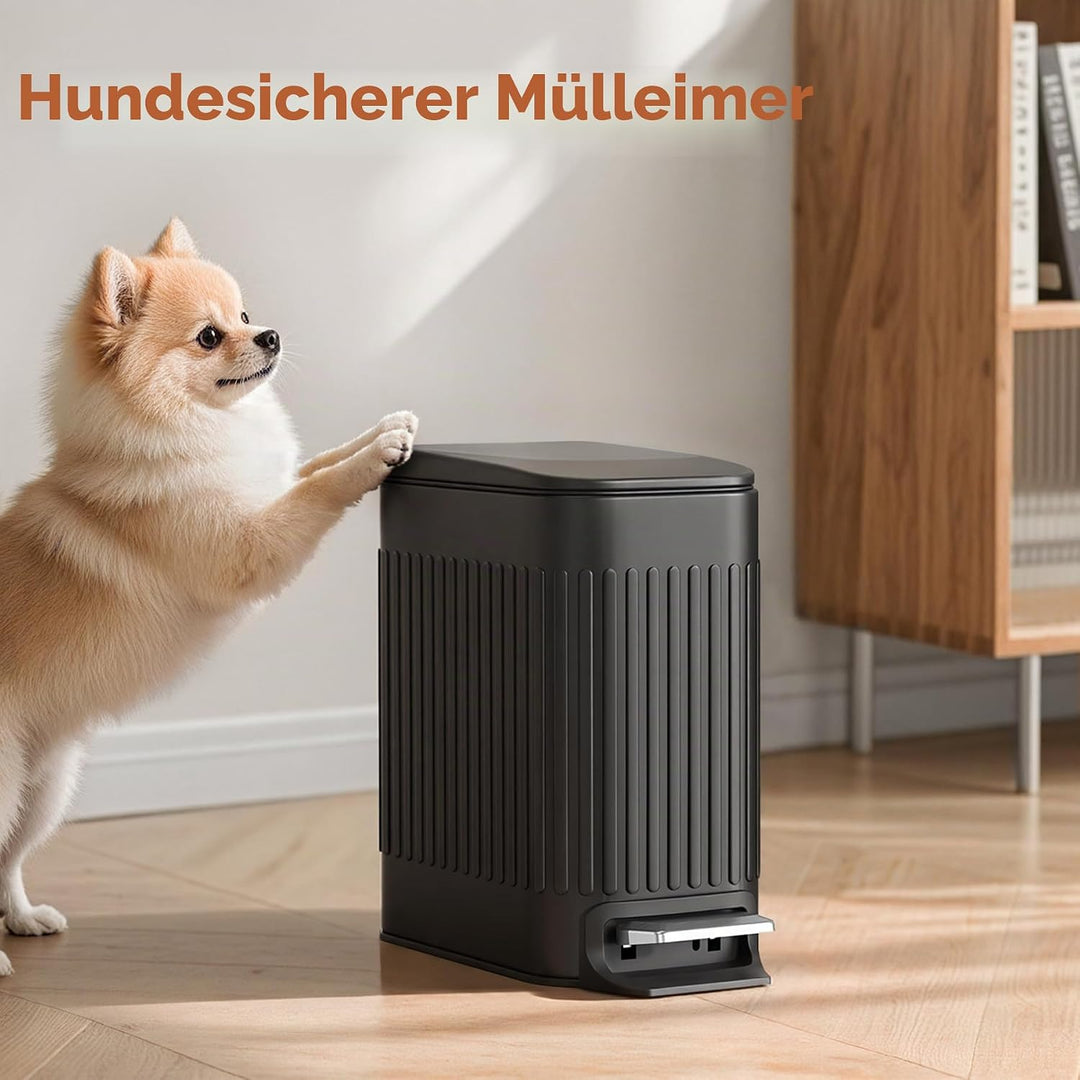 TrashAid Kleiner schwarzer Badezimmer-Mülleimer mit Deckel, Absenkautomatik, 6 Liter, Edelstahl-Müll