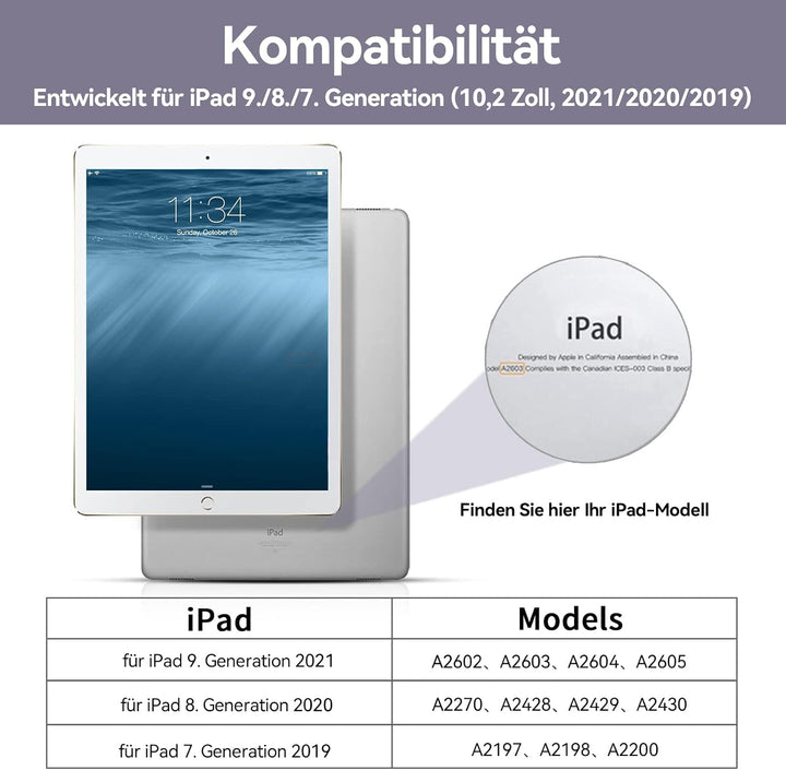 Tastatur Hülle für iPad 9. Generation / 8. Generation / 7.Generation 10,2 Zoll, Magnetisch Abnehmbar