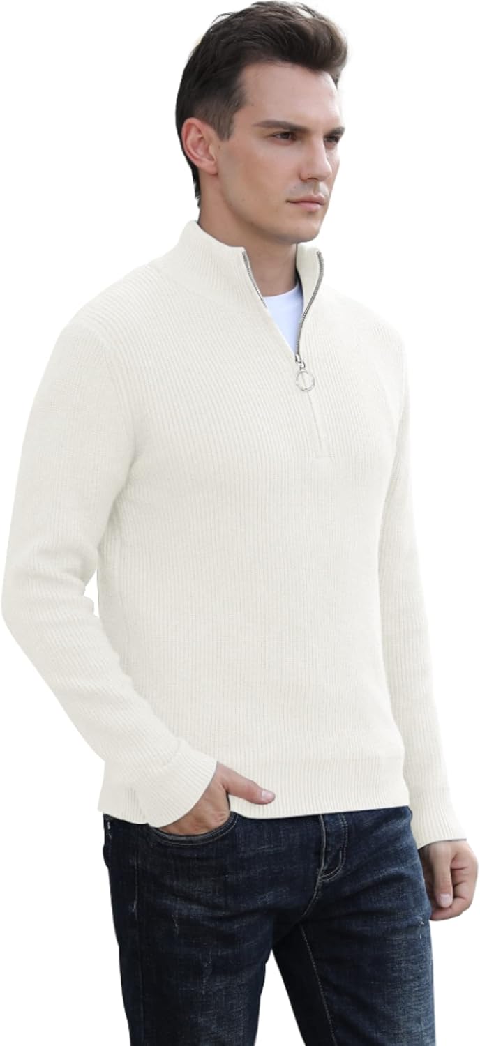 Hisir Pullover Herren Strickpullover 1/4 Zip Pulli Männer, Bequem Weich Warmer Winter Pullover für M