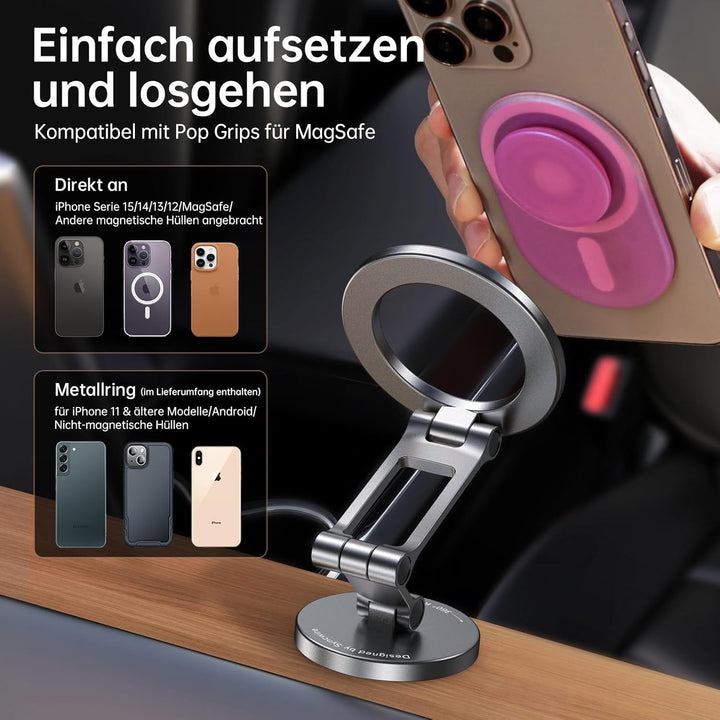 SYNCWIRE Handyhalterung Auto für MagSafe Autohalterung [Flexible DREI Achsen] Ganzmetall Magnetische