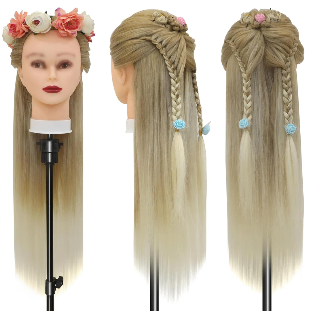 Trainingsköpfe, 28 inch Frisierkopf für Frisöre 100% Synthetikfaser-Haar Übungskopf,mit DIY Stricken