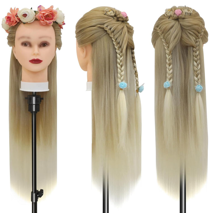 Trainingsköpfe, 28 inch Frisierkopf für Frisöre 100% Synthetikfaser-Haar Übungskopf,mit DIY Stricken