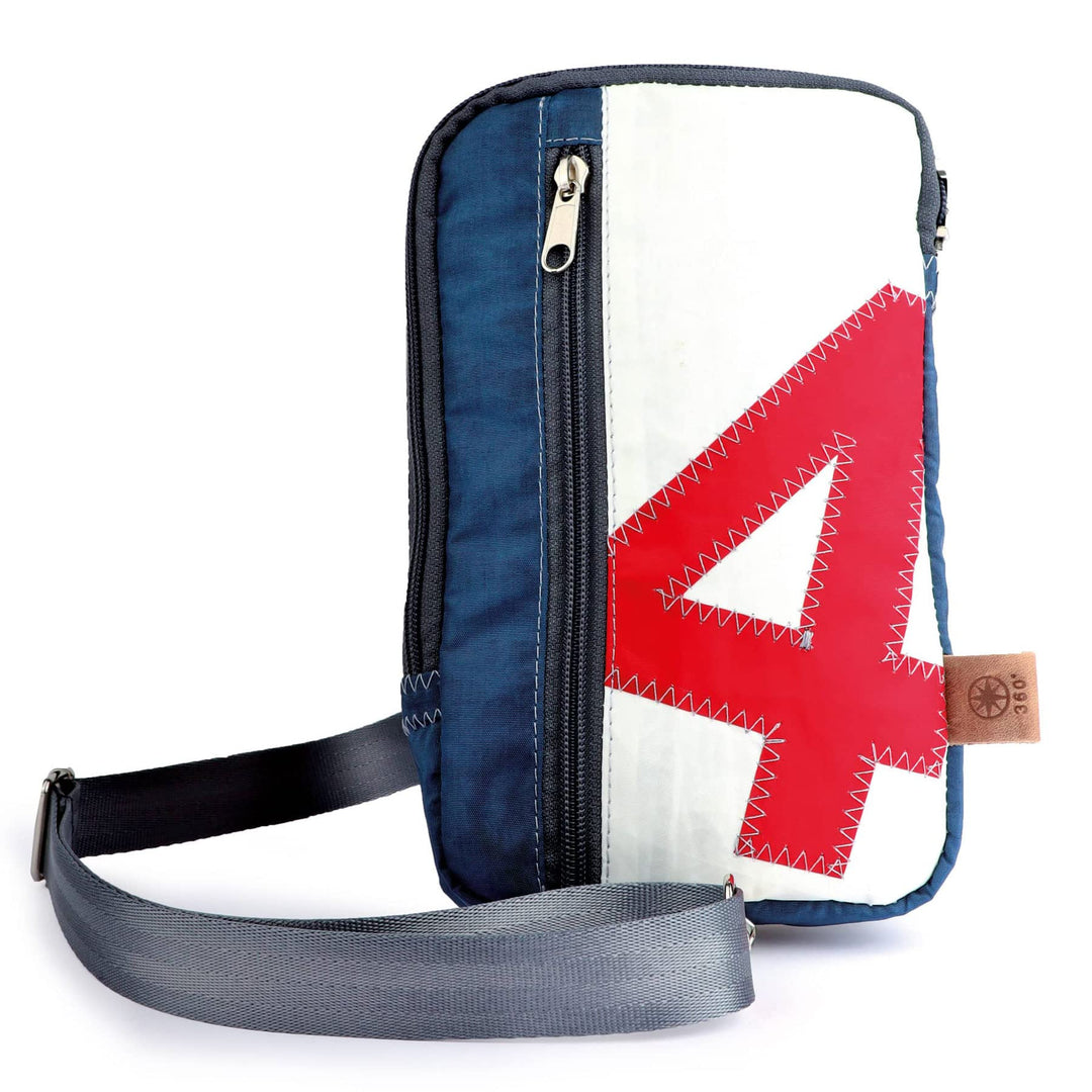 360Grad Umhängetasche, Schultertasche, Crossbag, Hip bag aus Segeltuch, unisex, weiss blau, Zahl rot
