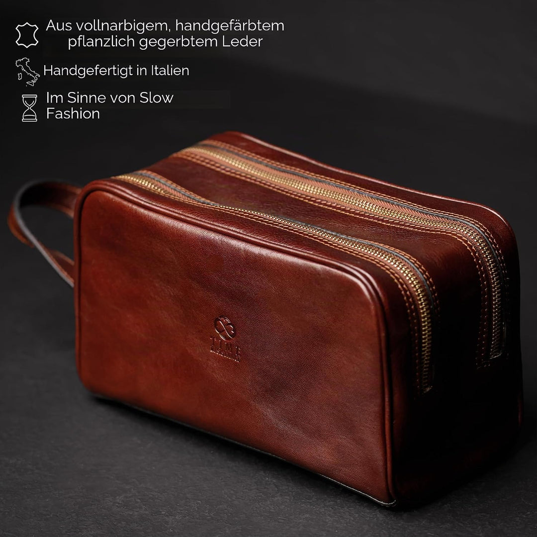 Kulturbeutel Leder Herren - Kosmetikbeutel - Waschtasche für Männer - 100% Echtleder - Hochwertige K