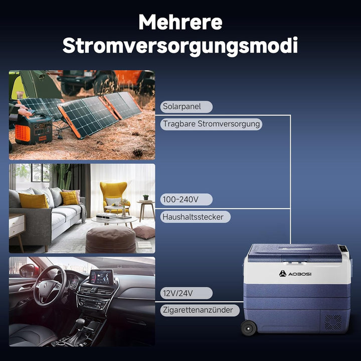 AAOBOSI Kompressor Kühlbox 60 L, Kühlbox Auto Mit APP Steuerung, 12/24 V und 100-240 V Camping Kühls