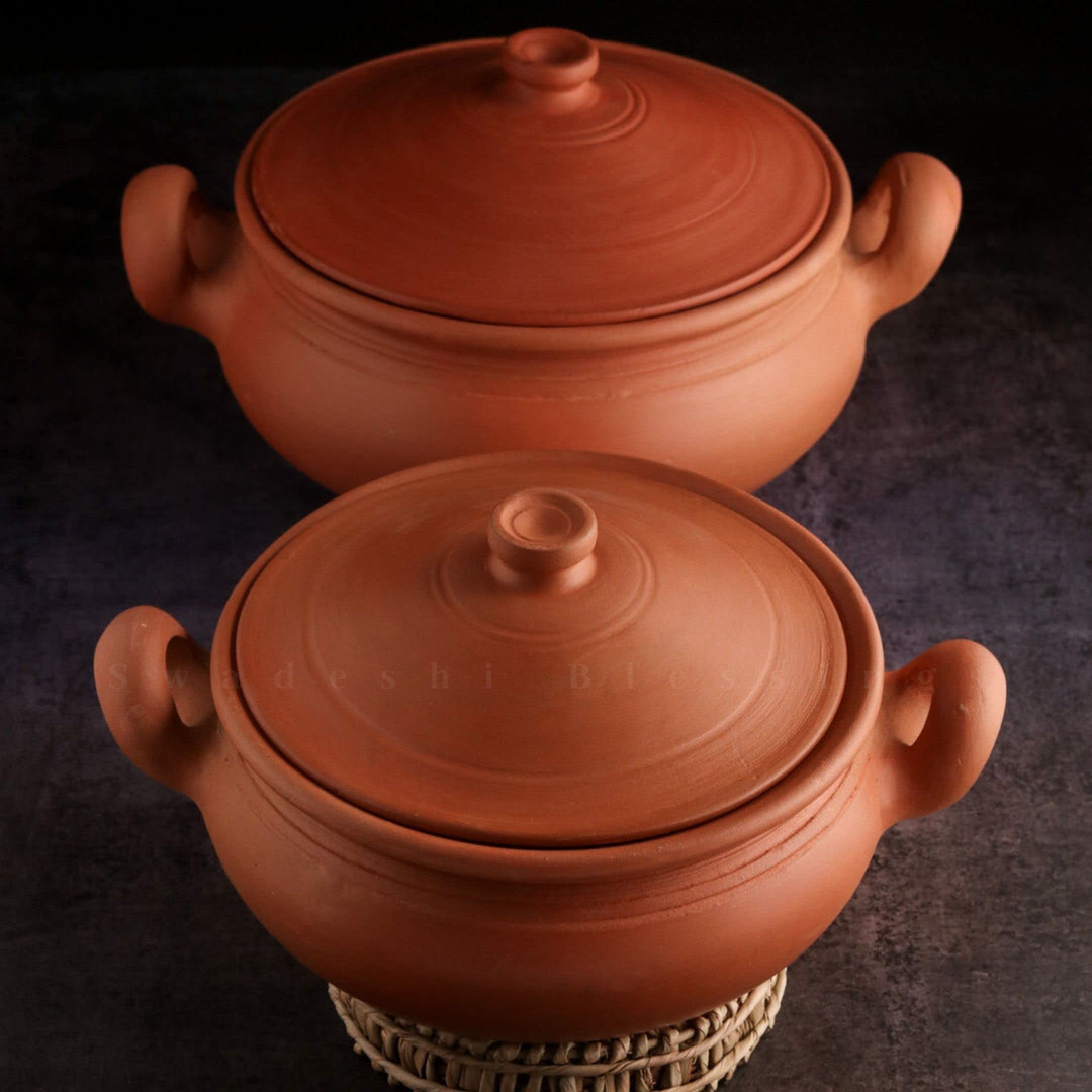 Swadeshi Blessings Exklusives Sortiment Tontopf zum Kochen und Servieren mit Deckel, Erdkadai, Mud H