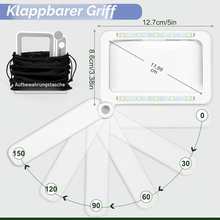 Wiederaufladbare 5-fache Lupe zum Lesen, Handlupe mit Licht für Senioren mit Sehbehinderung, leichte