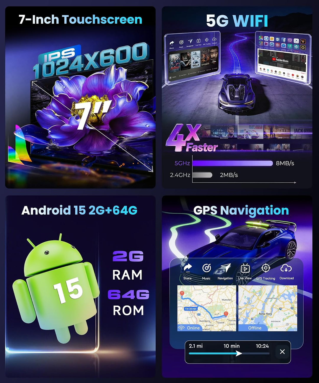 2GB RAM + 64GB Carplay Autoradio für Peugeot 206 für Citroen C2, Motorsi Android Auto 7“ Touchscreen