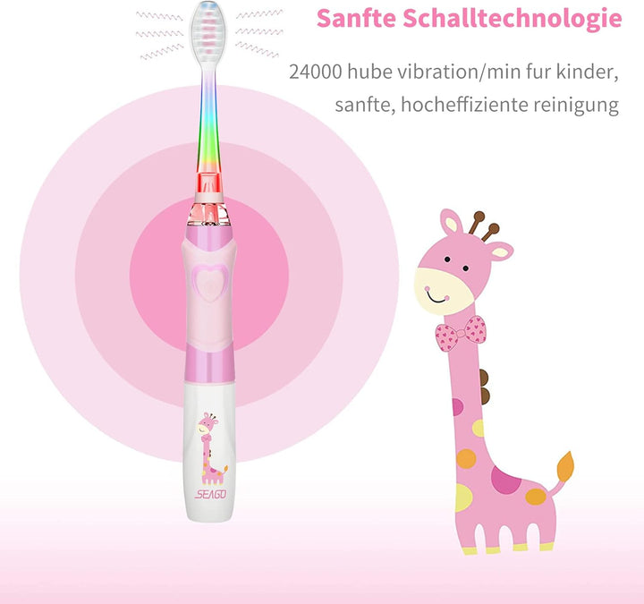 SEAGO Elektrische Zahnbürste Kinder ab 3-12 jahre Kinderzahnbürsten Elektrisch mit Farbigem Licht Sm