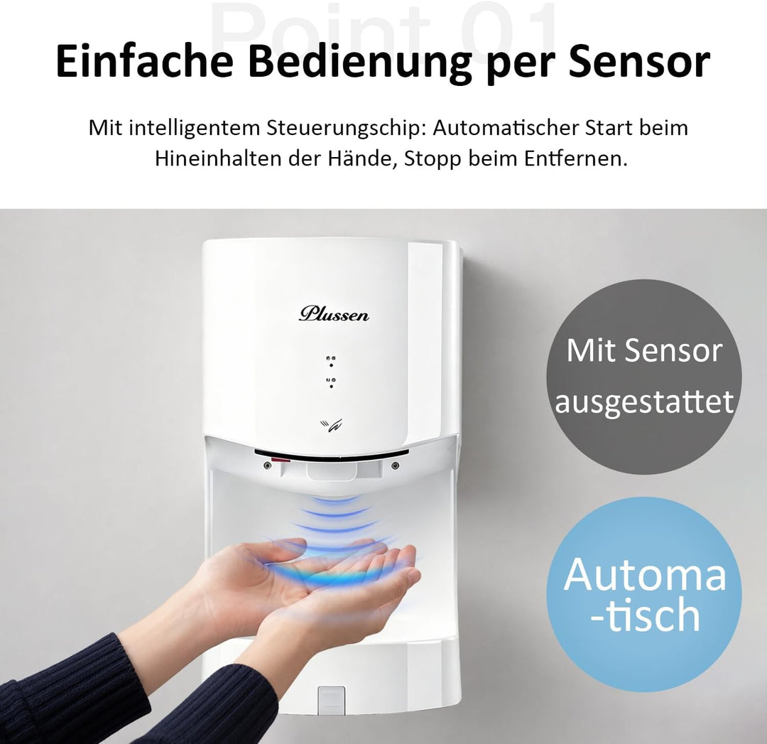 kurflo Automatischer Händetrockner Wandmontage | 100m/s Hochgeschwindigkeit | 10s Schnelltrocknung |