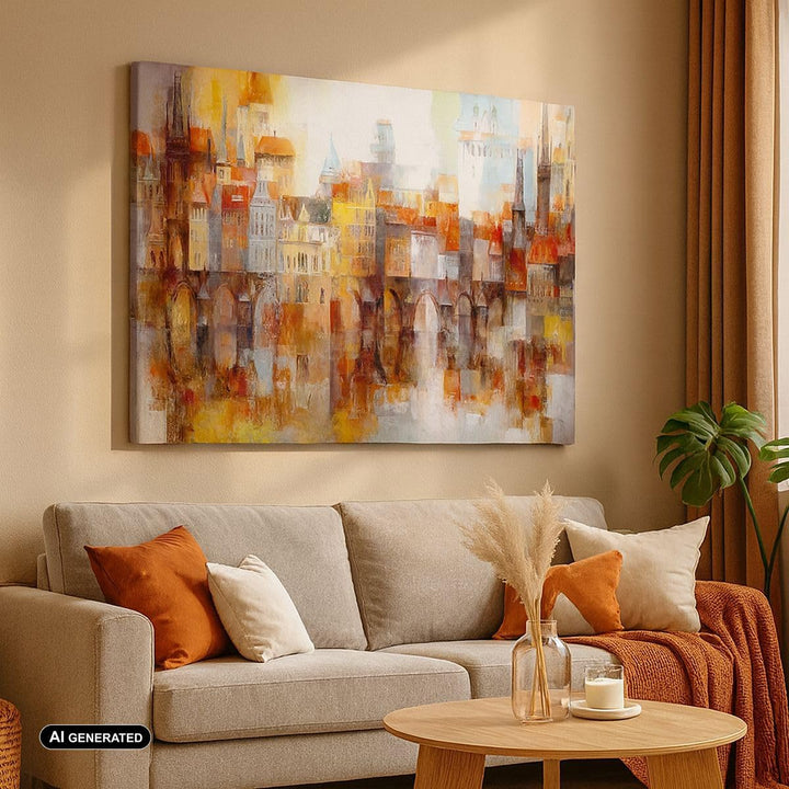 Bilder auf Leinwand 100x70cm Leinwandbild mit Rahmen Stadt Mietshaus Gross Wanddeko Bild Schlafzimme