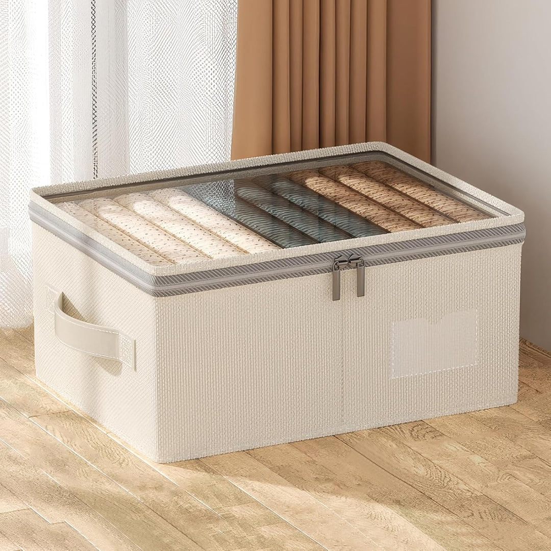 OurLeeme Aufbewahrungsbox Stoff mit Deckel, Faltbare Stoffboxen Robuste Aufbewahrungskörbe Unterbett