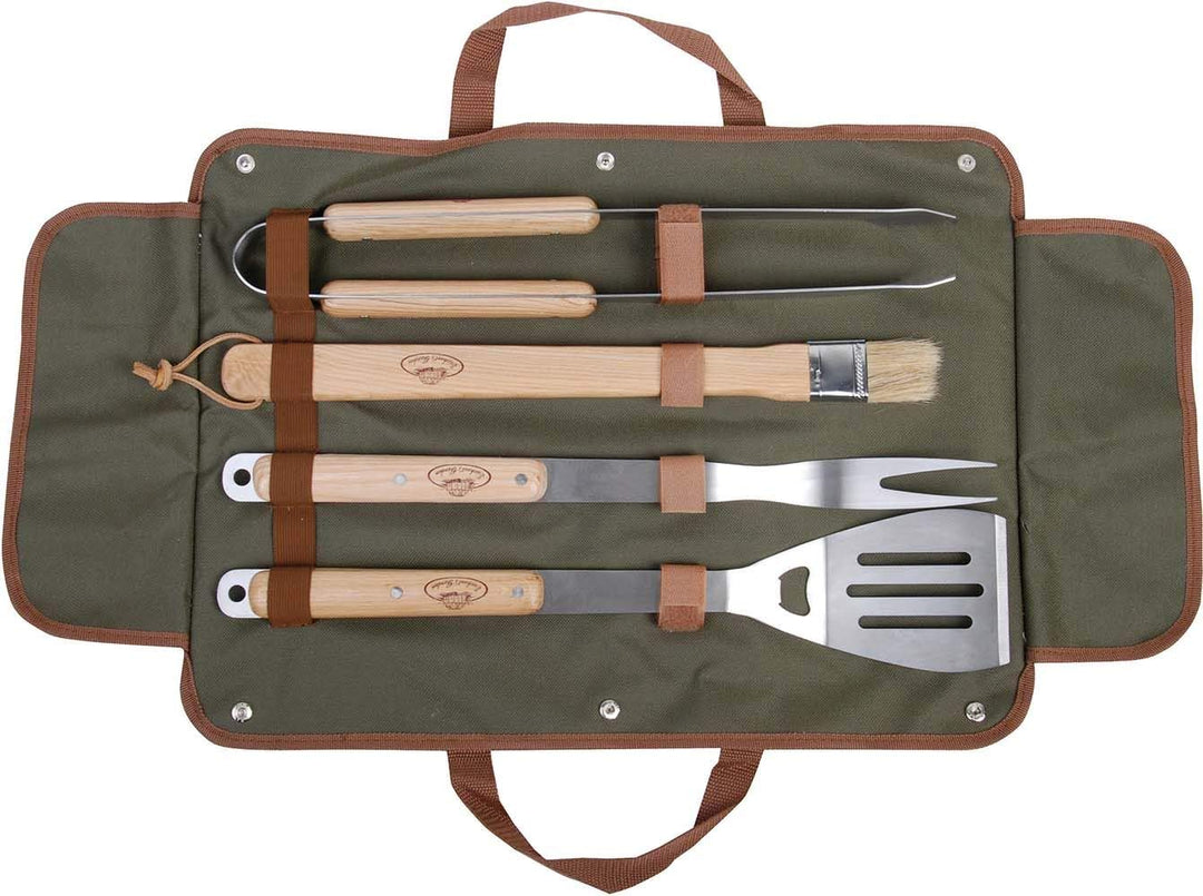 Esschert Design Grillbesteck in der Tasche, 4-teilig bestehen aus: Grillgabel, Grillzange, Wender, P