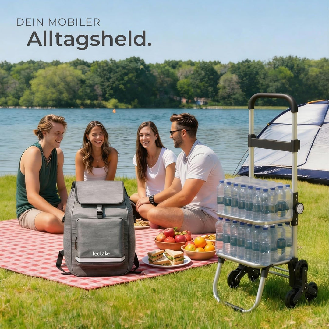 tectake® 3-in-1 Einkaufstrolley Treppensteiger, nutzbar als Umhängetasche, Sackkarre, Rollwagen klap