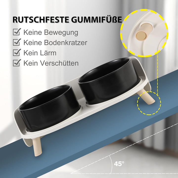 Futternapf Hund Keramik Hundenapf Erhöht - Spritzsicherer Hundenäpfe mit Ständer - Doppel Napf Katze