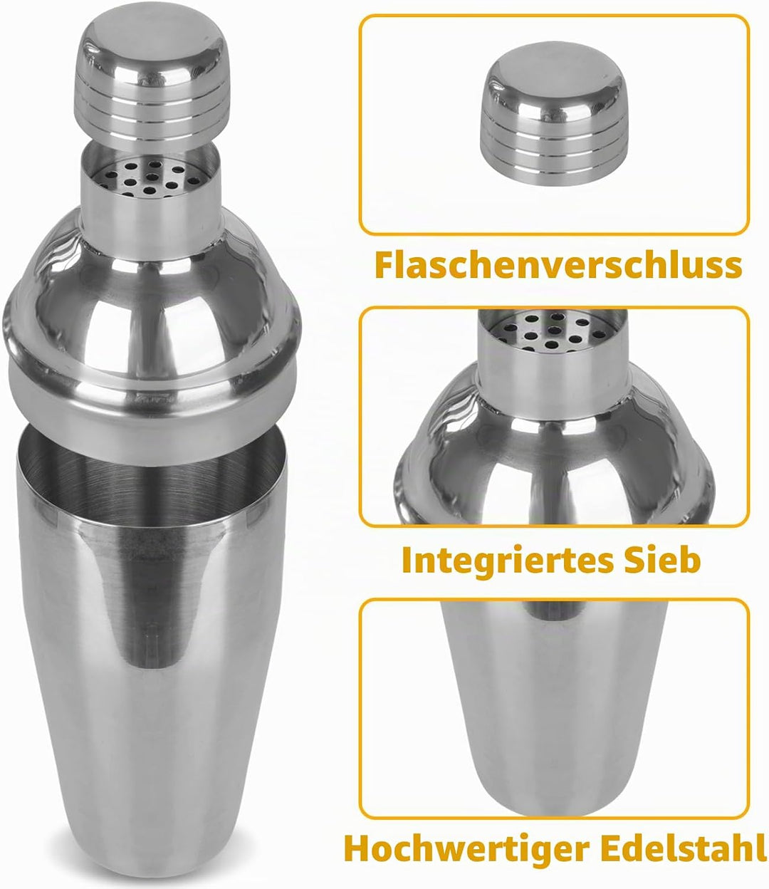 Cocktail Shaker Set,6 Stück Edelstahl Cocktails Mix Sets,750 ML cocktailshaker Glas,Gin coktailshake