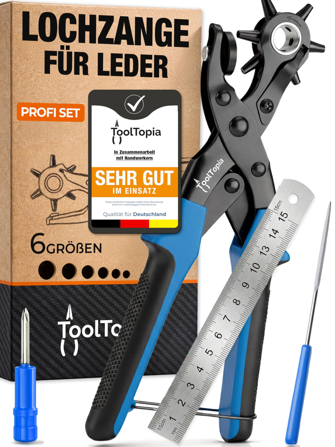 Lochzange für Leder [KOMPLETTSET], Locheisen | Lochstanzer als Leder Werkzeug, Lochzange Papier, Gür