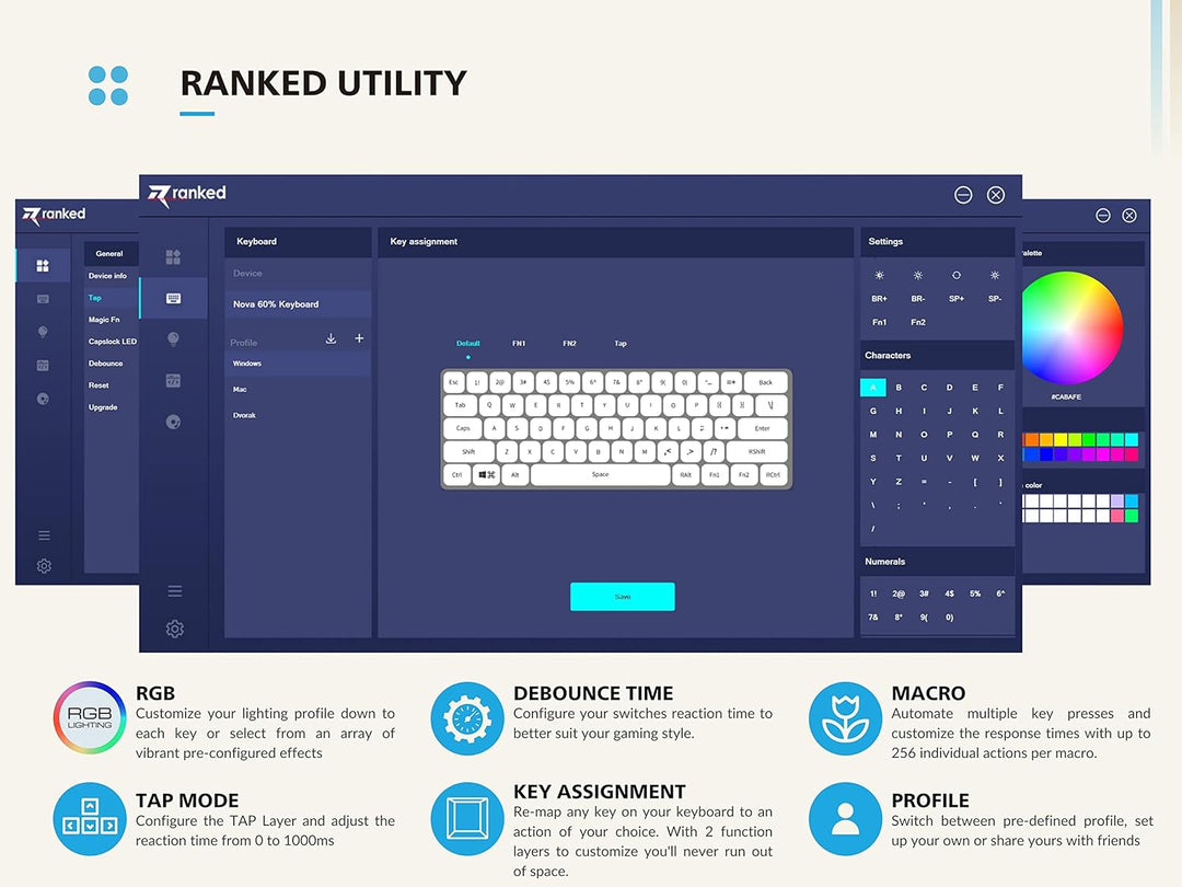 Ranked N60 Nova Mechanische 60 Prozent Tastatur | Hotswap Gaming Keyboard | 62 Programmierbare Taste