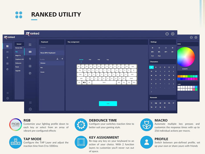 Ranked N60 Nova Mechanische 60 Prozent Tastatur | Hotswap Gaming Keyboard | 62 Programmierbare Taste