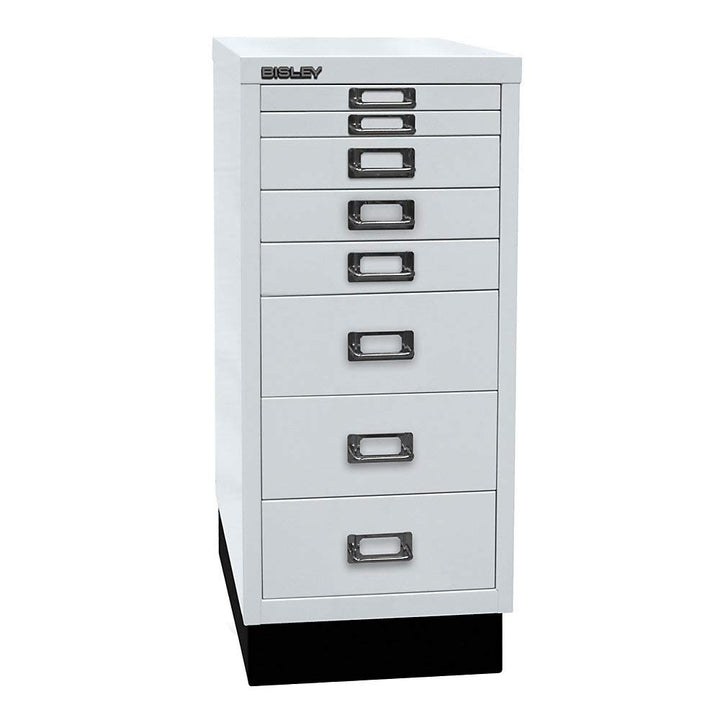BISLEY MultiDrawer, 29er Serie mit Sockel, DIN A4, 8 Schubladen, Metall, 645 Lichtgrau, 38 x 27.9 x