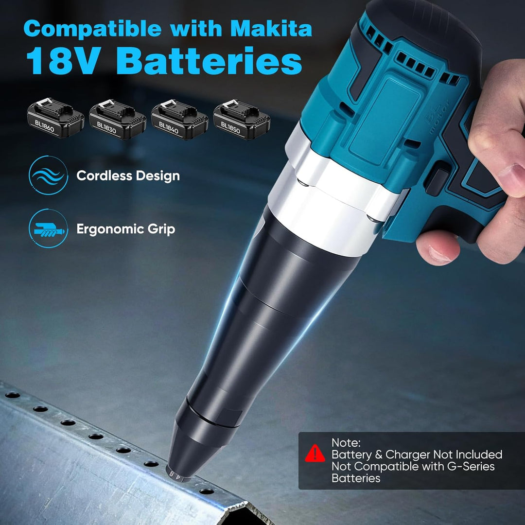 Akku Nietzange Kompatibel mit Makita 18V, Akku-Nietgerät mit Brushless Motor, 3 Düsen für 2,4-5,0 mm
