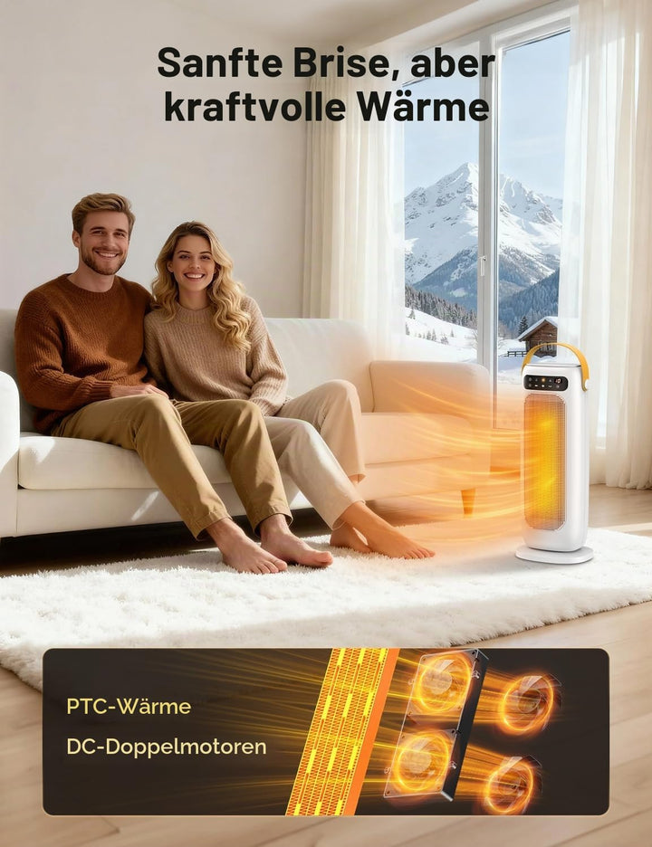 Heizlüfter Energiesparend, 35dB Leise &amp; Kraftvoll 1500W PTC Keramik Heizlüfter mit Fernbedienung, 4