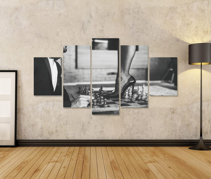 islandburner Bild auf Leinwand Sexy Frauen Bein ings Strümpfe High Heels Mit Schachbrett Schwarz Wei