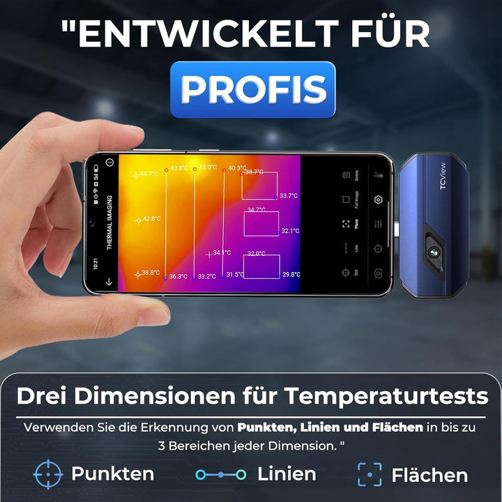 TOPDON Wärmebildkamera -TC001, 512x384 TISR Auflösung, ＜40mK Wärmeempfindlichkeit, 25Hz, Testbereich