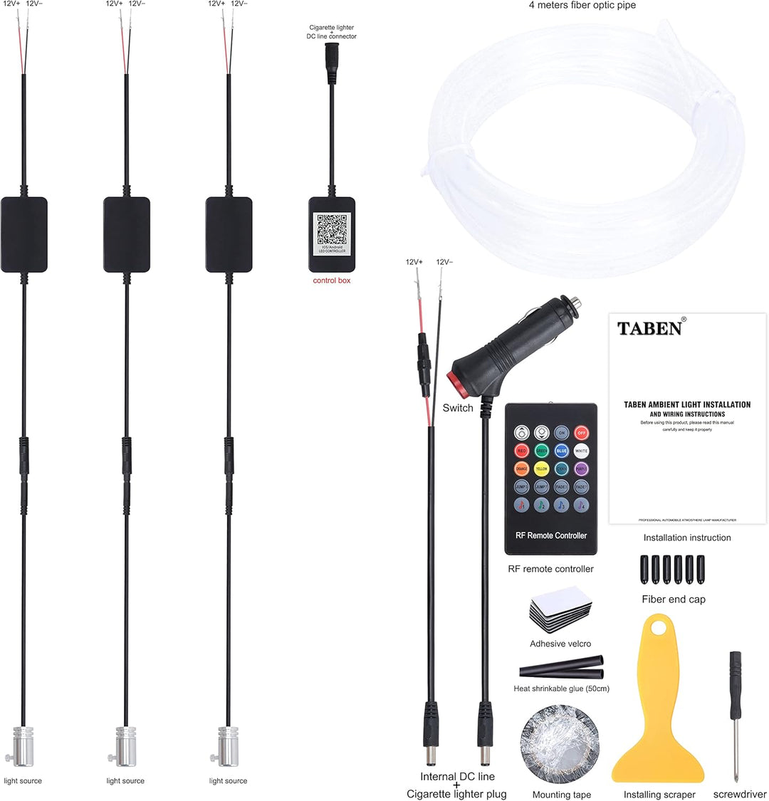 TABEN Auto Innenraum Umgebungslicht 64 Farben APP Control Auto Dekoration Atmosphäre Licht Kit Wasse