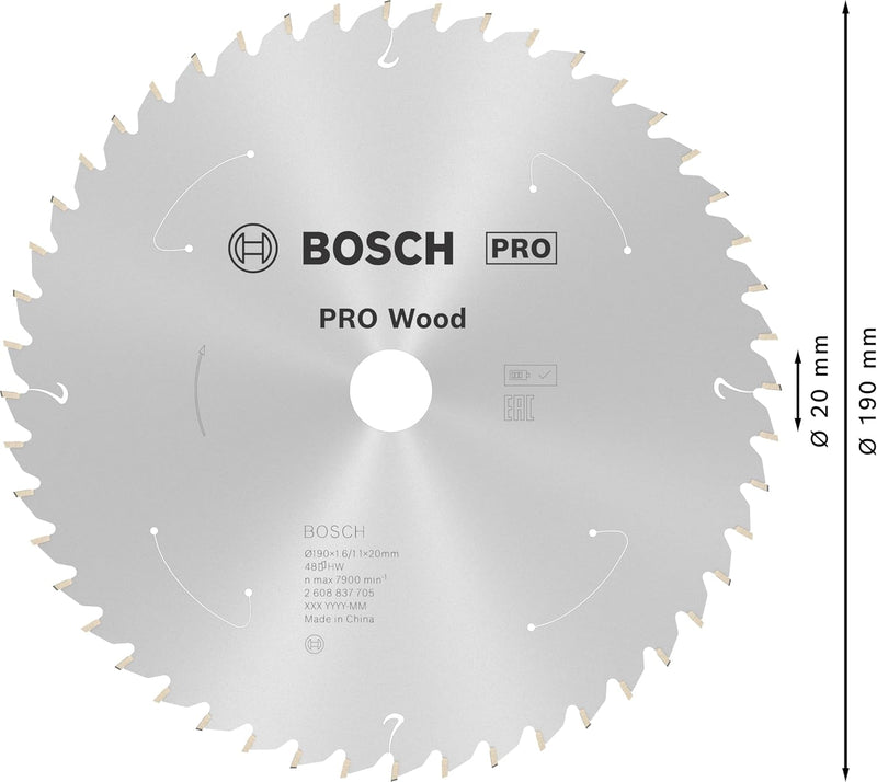 Bosch Accessories 1x Kreissägeblatt Standard for Wood (Holz, Sägeblatt Ø 190 x 20 x 1,6 mm, 48 Zähne