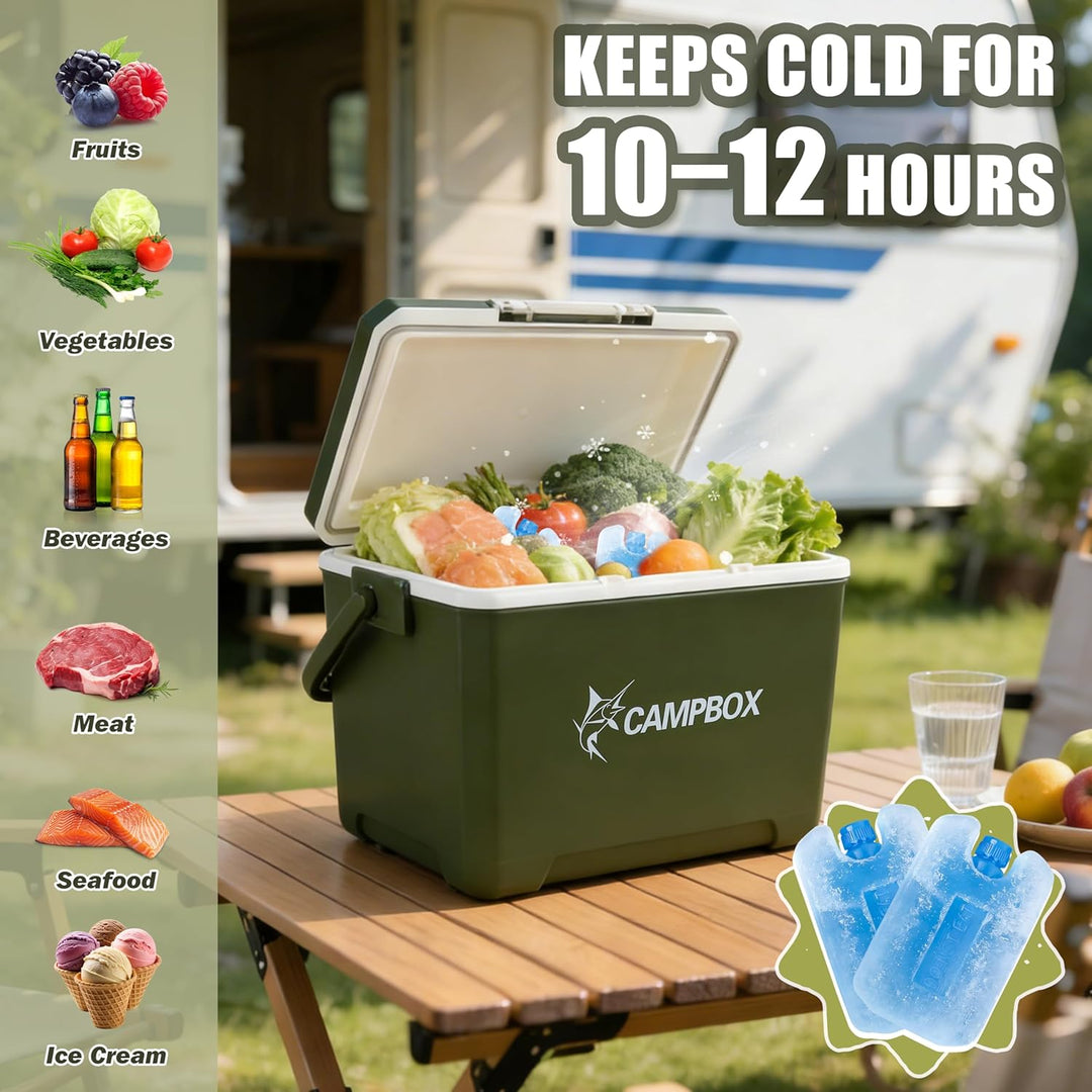 JONRRYIN Kühlbox, Passiv-Kühlbox 24 Liter Bis zu 12 Std. Kühlung, Mobile Cooler Box mit 2 Kühlakkus,