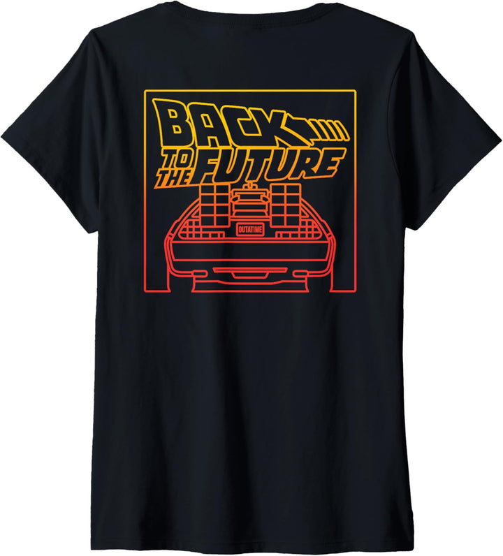 Back To The Future Gradient Line Art T-Shirt mit V-Ausschnitt