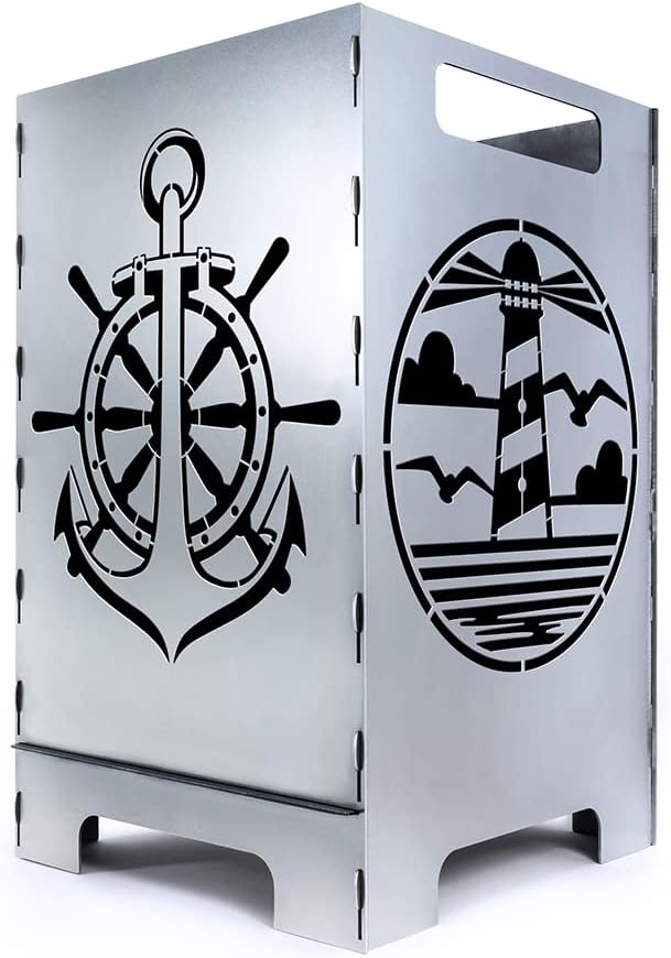 teileplus24 FT01 Feuertonne Feuerschale Feuerkorb Rostend Gross Eckig Steckbar Leichte Reinigung Leu