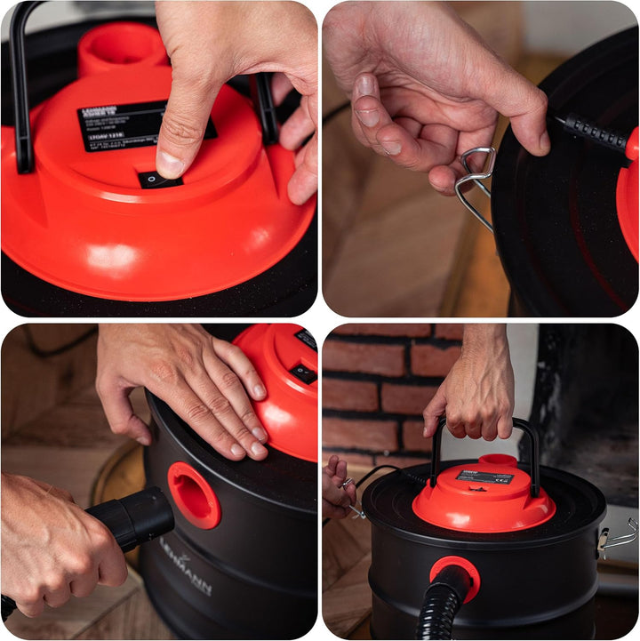 LEHMANN Aschesauger 15L - Kaminsauger für hohe Temperaturen - robustem Metalltank - Waschbar HEPA-Fi