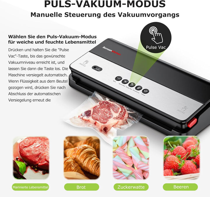 Bonsenkitchen Vakuumiergerät, für Trockene und Feuchte Lebensmittel Vakuumierer mit Eingebauter Cutt