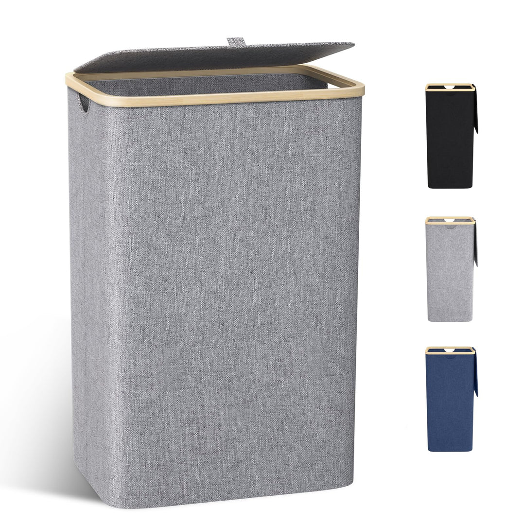 Wäschekorb mit Deckel 100L, Wäschesammler Gross schmal mit herausnehmbaren Wäschesack Laundry Basket
