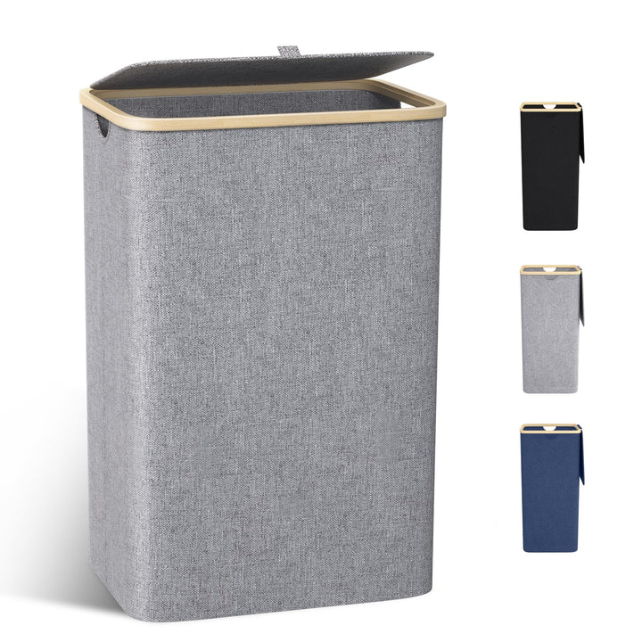 Wäschekorb mit Deckel 100L, Wäschesammler Gross schmal mit herausnehmbaren Wäschesack Laundry Basket