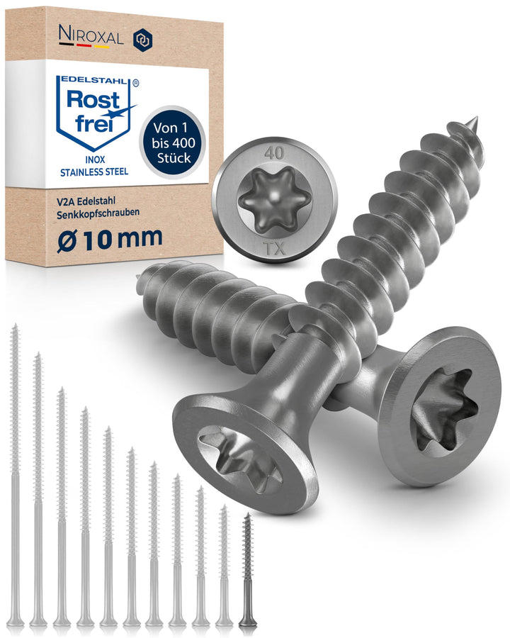 Schrauben Torx Edelstahlschrauben 10x60 Edelstahl V2A rostfrei Spanplattenschrauben für Holz Teilgew