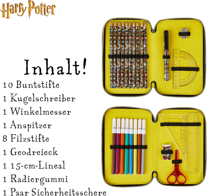 Harry Potter Federmäppchen, Kollektion von Schule Zubehör, Polyester Etui, 1 Stück Federpenal, 2-Fac