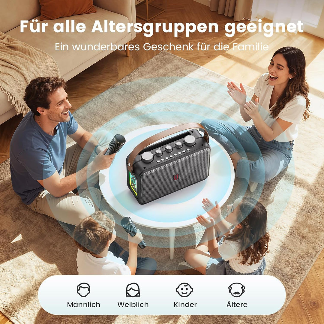 Karaoke Maschine mit 2 Karaoke Mikrofonen,Tragbare Bluetooth 5.3 Karaoke Maschine für Erwachsene Unt