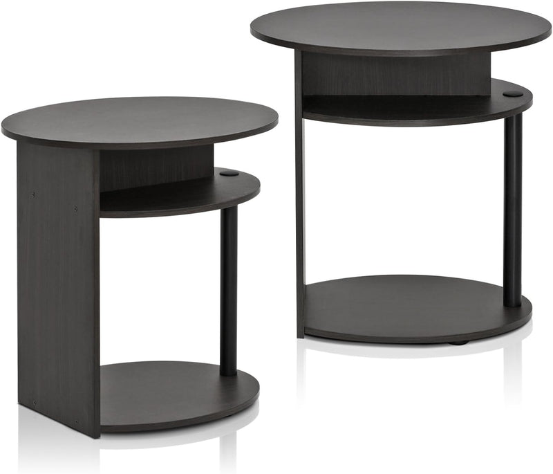 Furinno JAYA Ovaler Beistelltisch mit moderen Design (2er Set), Holz, Walnuss/Schwarz, 39.37 x 48 x