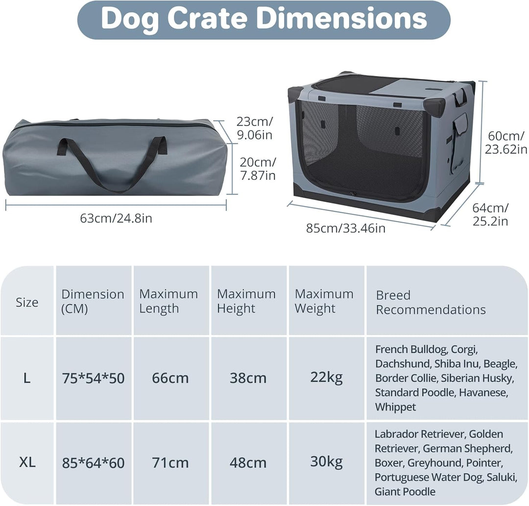 Hundebox faltbar 85x64x60 cm, Transportbox für grosse Hunde, Hundetransportbox Auto mit 4 Türen aus