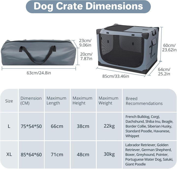 Hundebox faltbar 85x64x60 cm, Transportbox für grosse Hunde, Hundetransportbox Auto mit 4 Türen aus