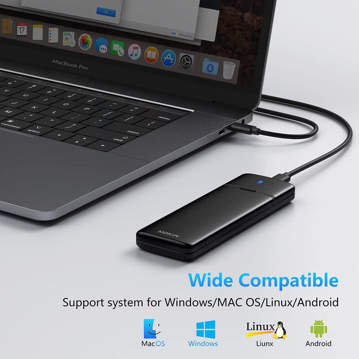 MOKiN M.2 NVMe SATA SSD Enclosure Adapter Tool-Free,USB 3.2 Gen2 10Gbps External to USB PCI-E 6Gbps