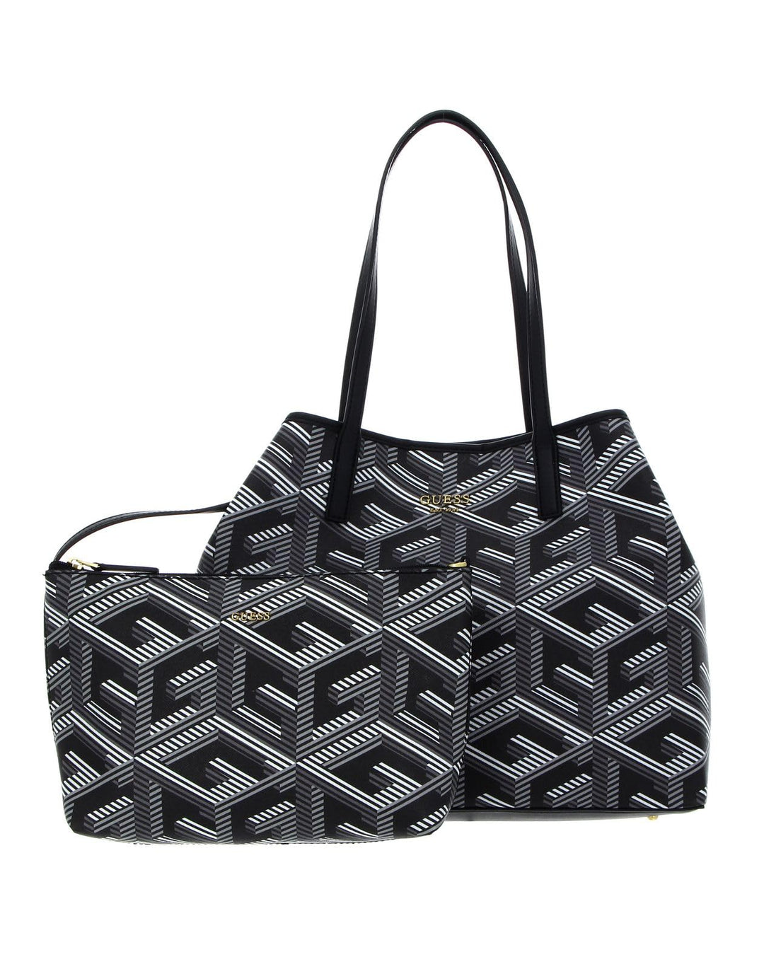 GUESS Damen Vikky Large Tote Bag Schwarzes Logo, Schwarzes Logo